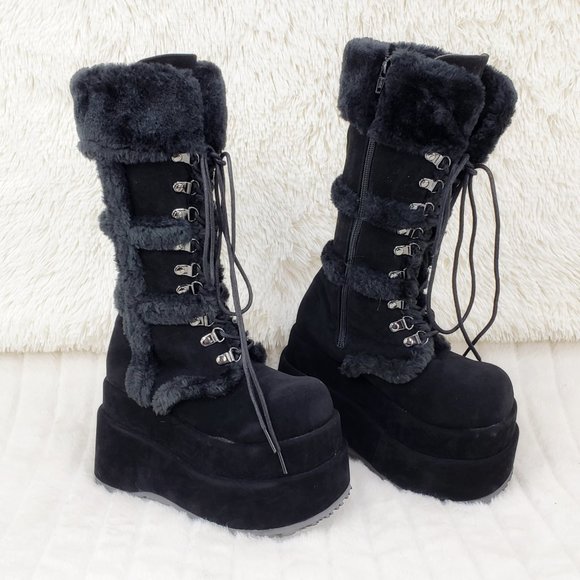 Demonia Shoes - Furry Goth 202 Punk Platform Calf Boots Stomper RESTOCKED Bear